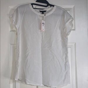 Banana Republic White Flutter Sleeve Blouse with Mandarin Collar